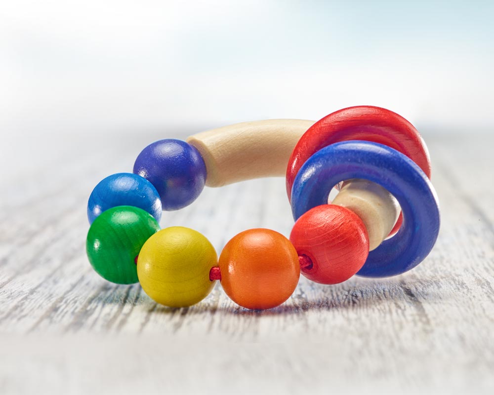 wooden grabbing toy rainbow colours