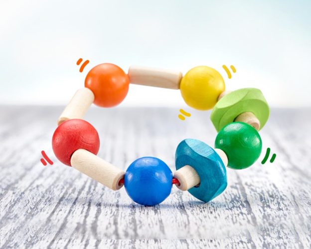 wooden rattle grabbing toy different shapes