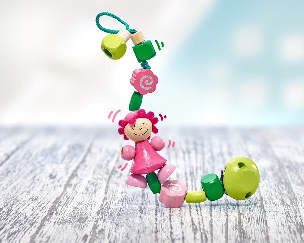 wooden pacifier chain pink girl