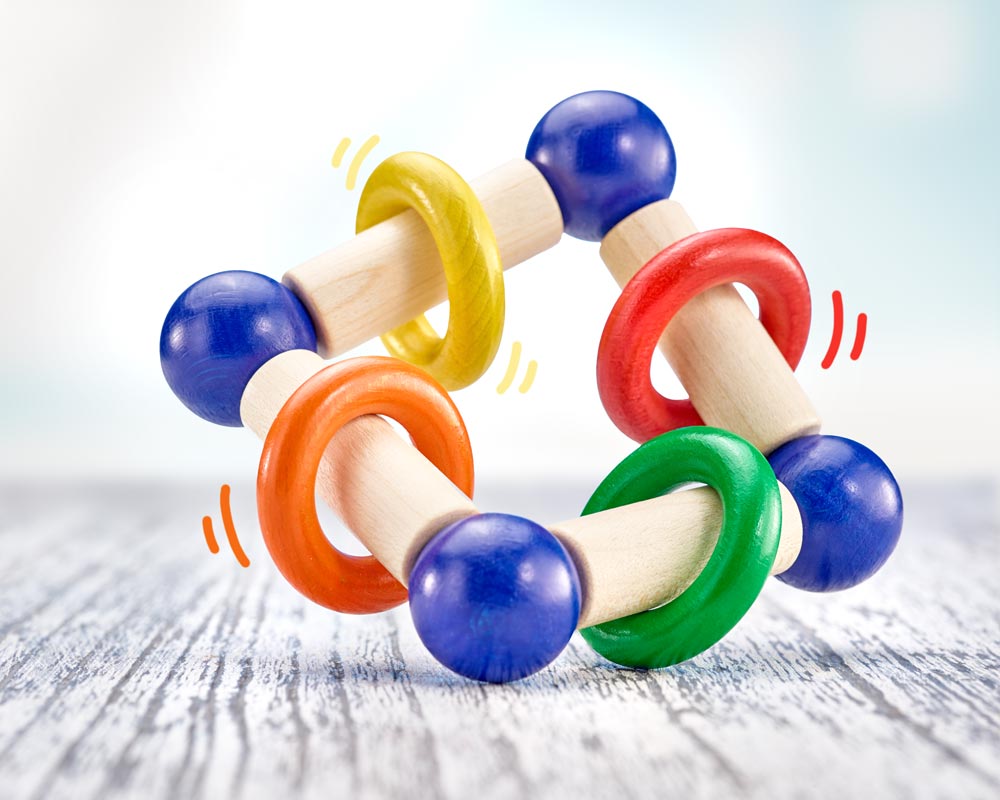 wooden grabbing toy teething ring square rings