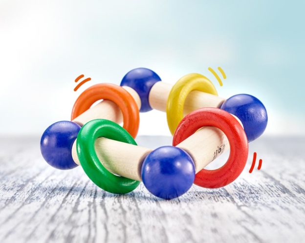 wooden grabbing toy teething ring square rings