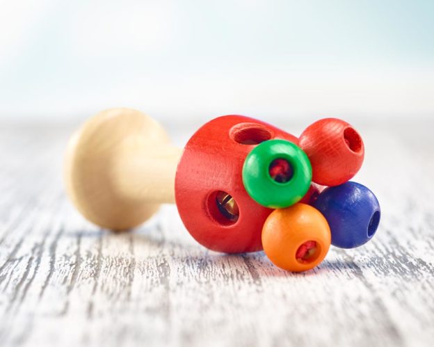 wooden handle grabbing toy baby rattle