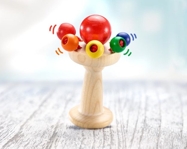 wooden handle grabbing baby rattle