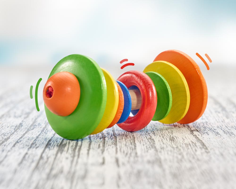 wooden roller grabbing toy rattle