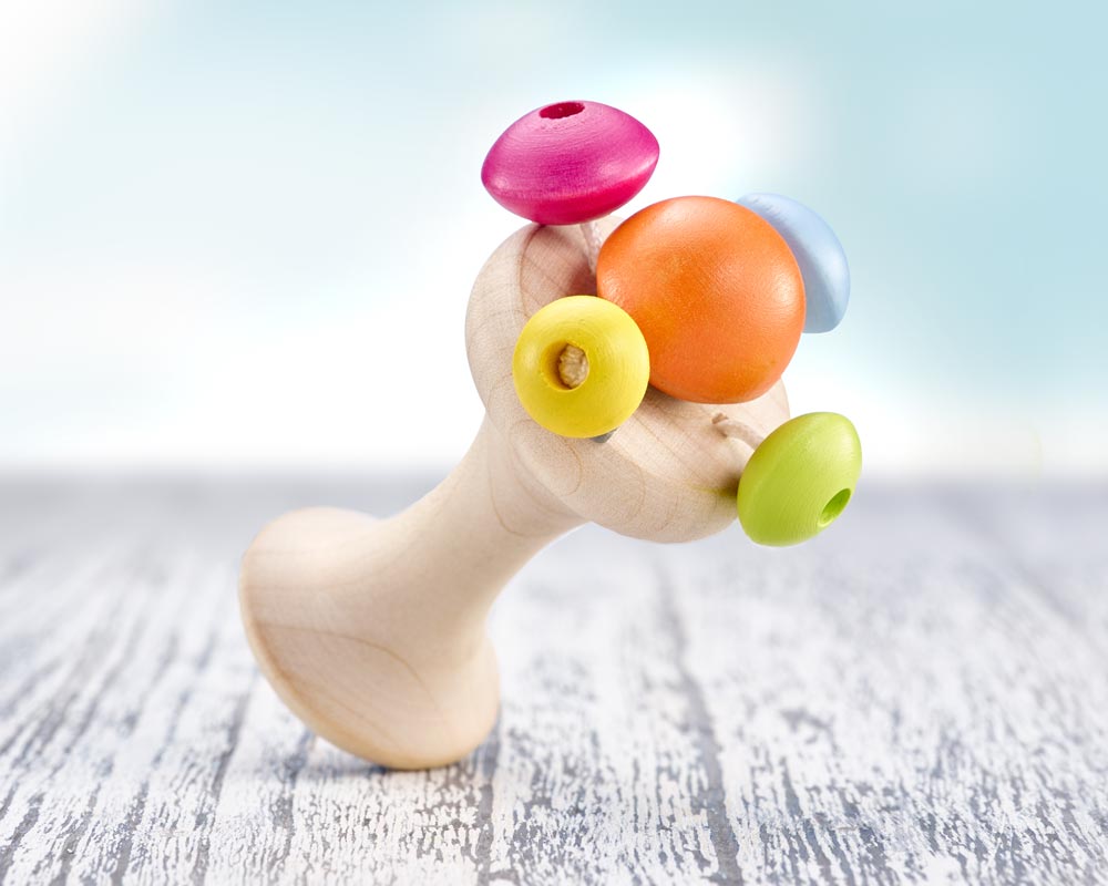 wooden grabbing toy handle baby rattle balls