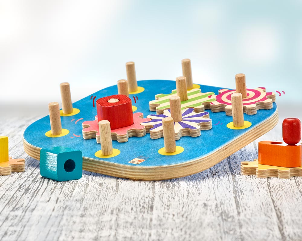 wooden winding fun stacking game toothed wheel