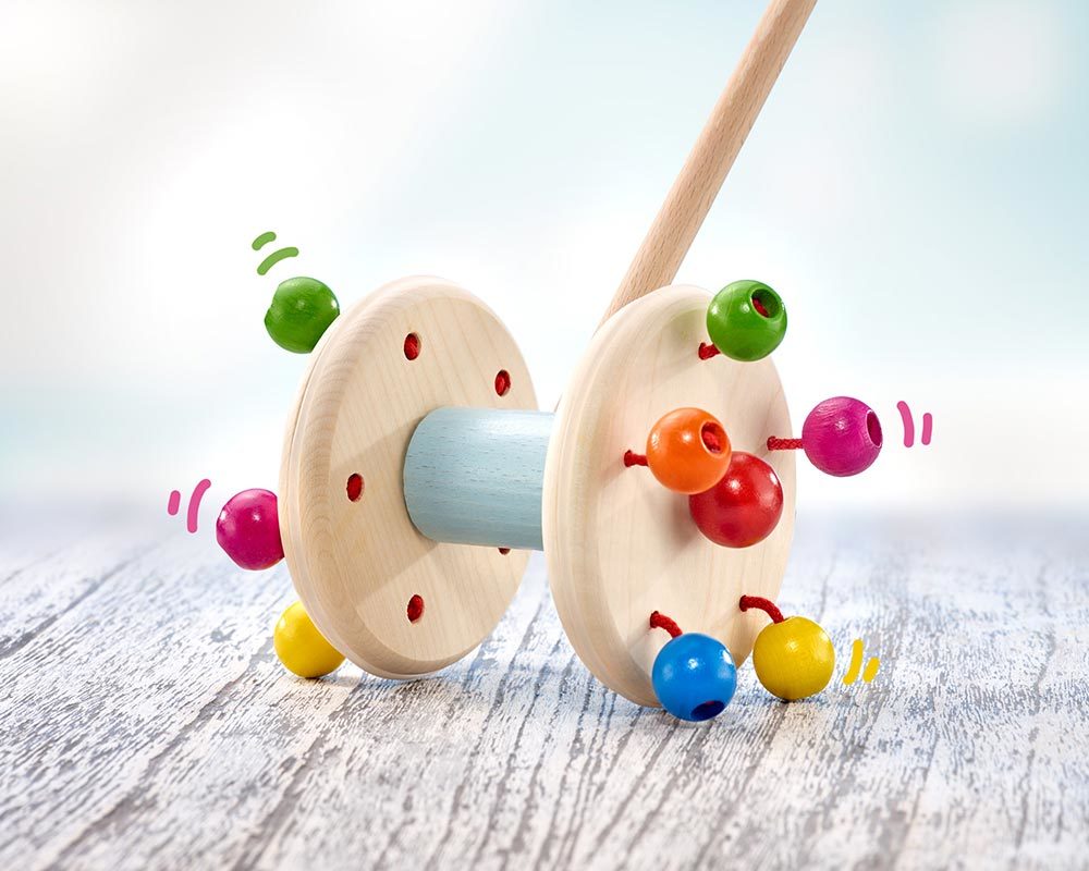 wooden push along toy roller wooden beads