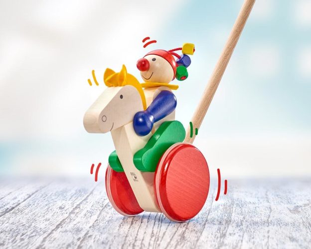 wooden push along toy rider horse trotto