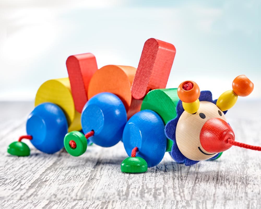 wooden pull along caterpillar