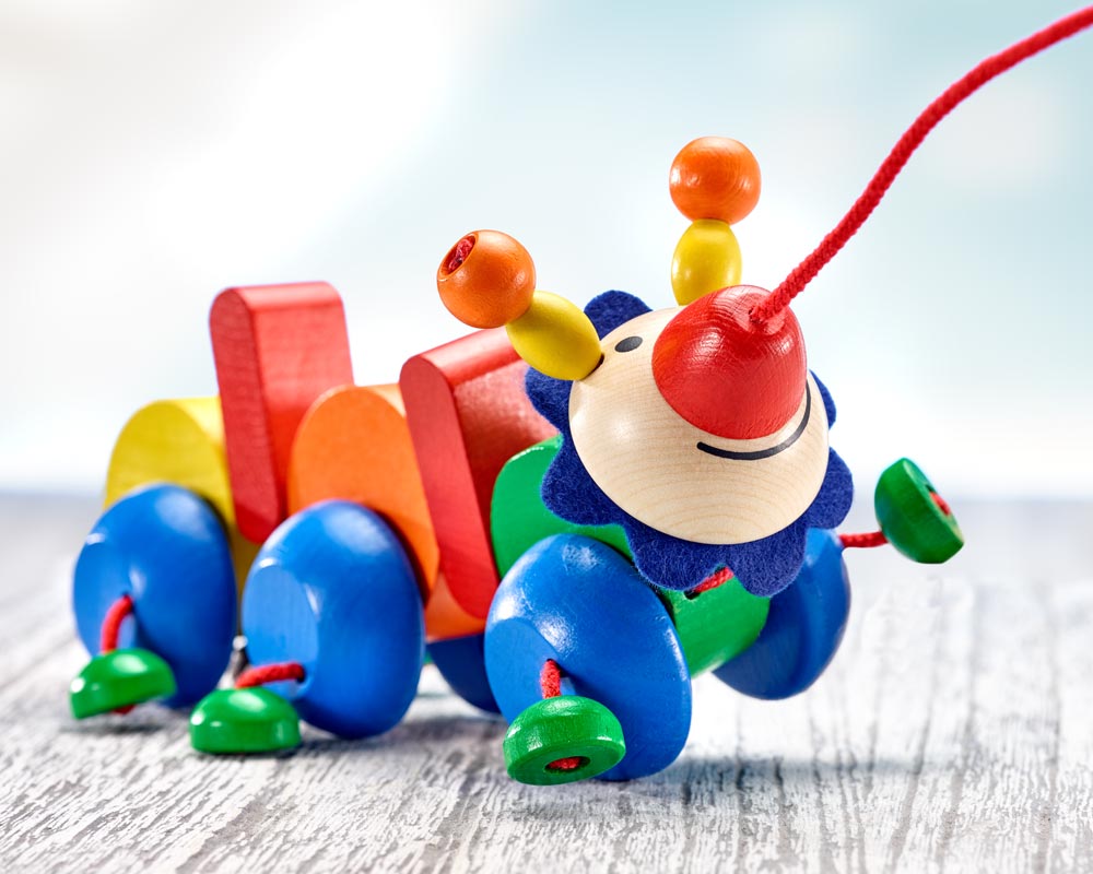wooden pull along caterpillar