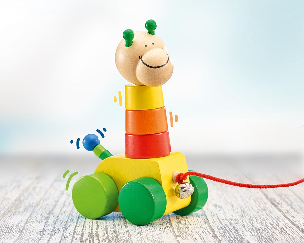 wooden pull along shape game stacking toy