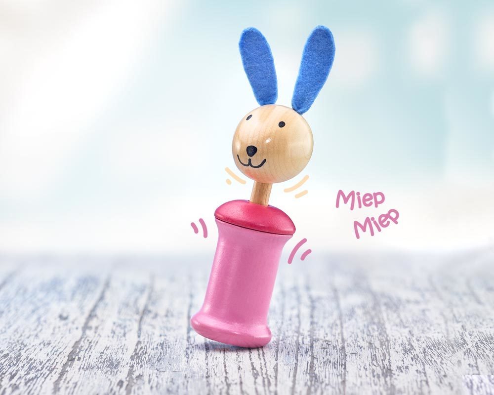 wooden grabbing toy with squeak rabbit anni
