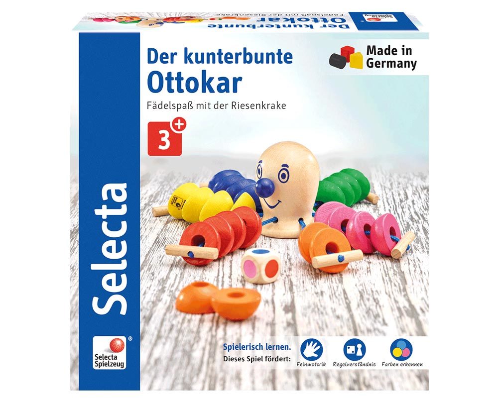 wooden colour learning game threading octopus ottokar