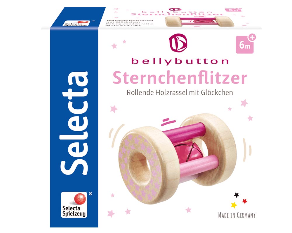 wooden rattle pink bellybutton