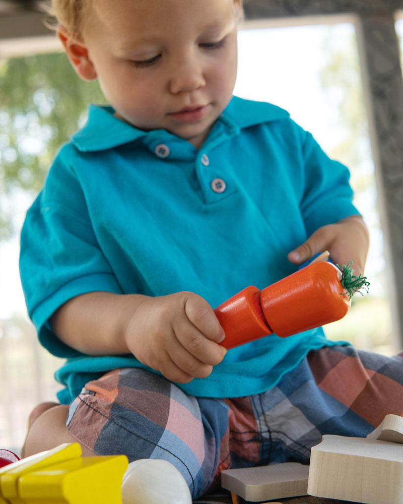 Child with picnic wooden toy by Selecta