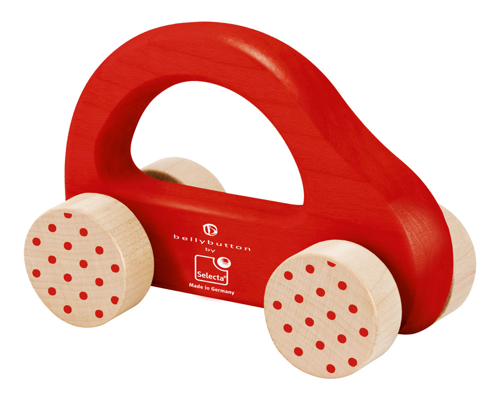 wooden grabbing toy car red bellybutton