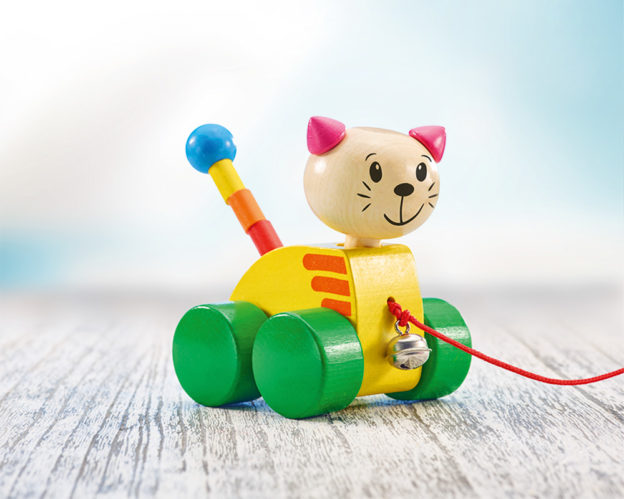 wooden pull along animal cat tinka