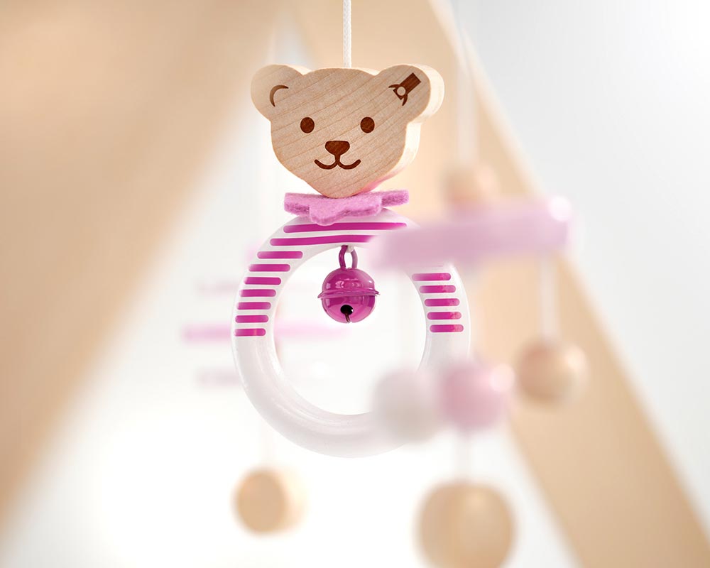 Steiff play trapeze pink wooden detail