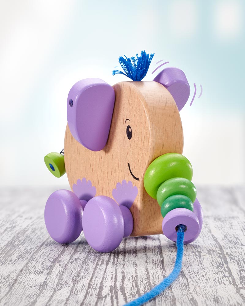 wooden pull along animal elephant tita