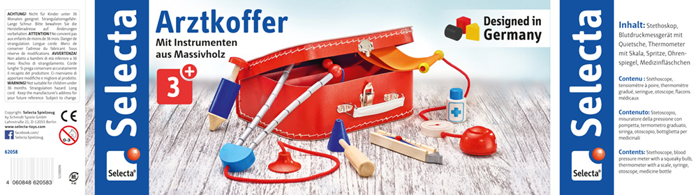 62058_doctors-case-wooden-toy-banderole-RS-p Toy doctor kit with sturdy play case, wooden instruments, and accessories. Ages 3+. Designed in Germany.